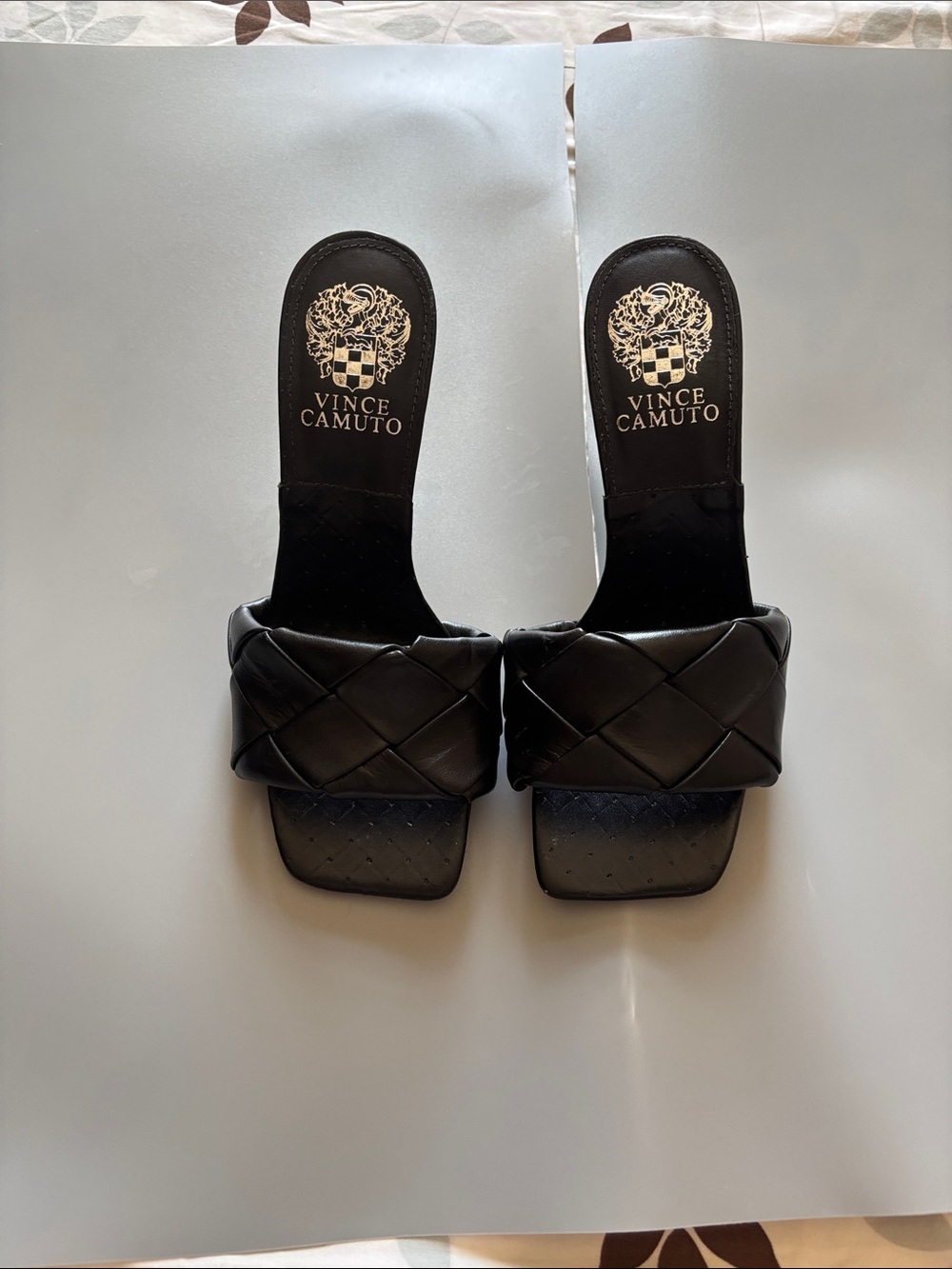 Vince Camuto Black Quilted Slide Mules